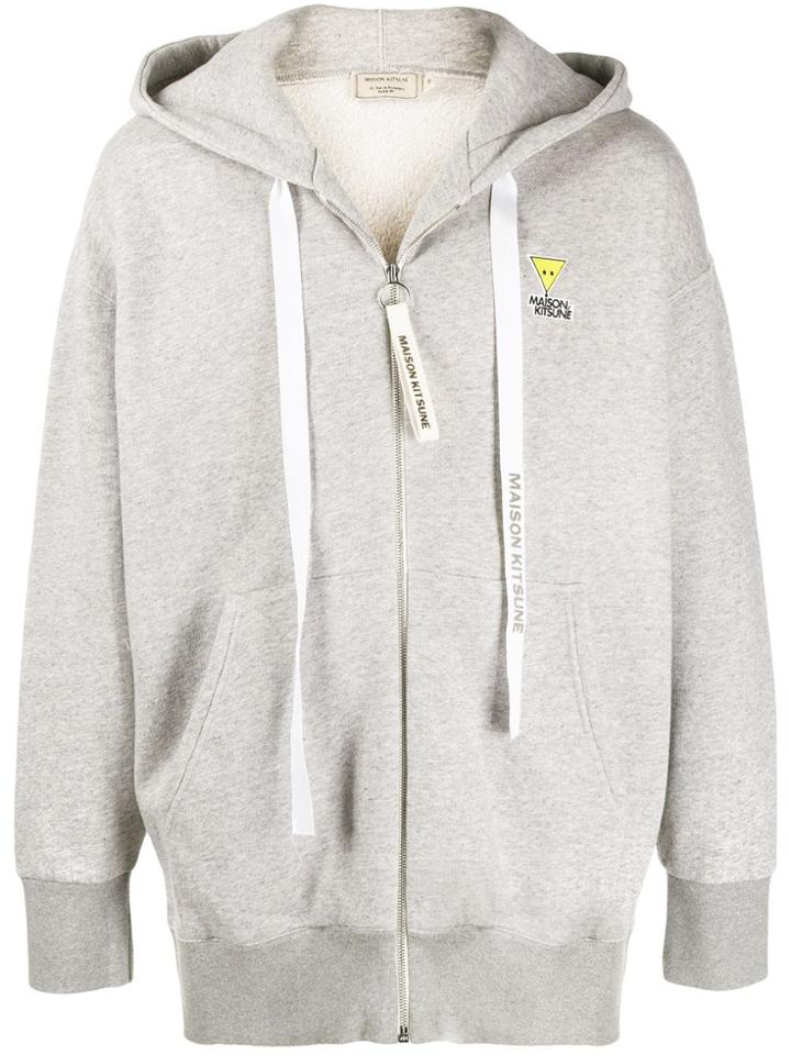 Maison Kitsuné Logo Embroidered Zipped Hoodie - Grey