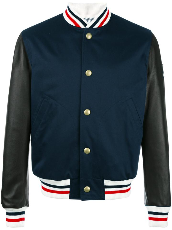 Moncler Gamme Bleu Striped Trim Bomber Jacket - Blue