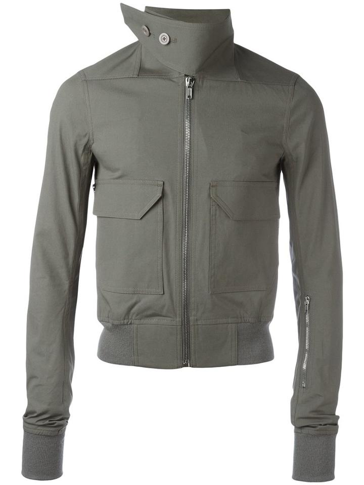 Rick Owens Buttoned Funnel Neck Bomber Jacket, Men's, Size: 48, Grey, Cotton/rubber/virgin Wool/cupro