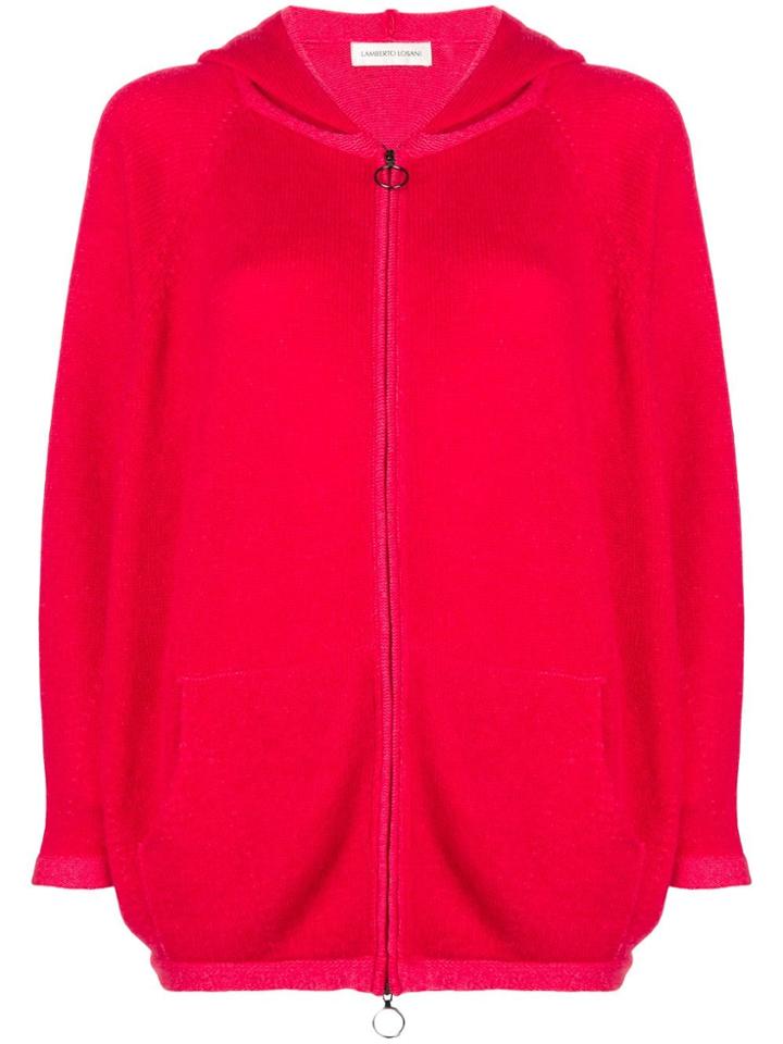 Lamberto Losani Cashmere Hooded Cardigan - Red