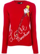 Love Moschino - Handwriting Print Sweater - Women - Polyamide/viscose/cashmere/virgin Wool - 44, Red, Polyamide/viscose/cashmere/virgin Wool