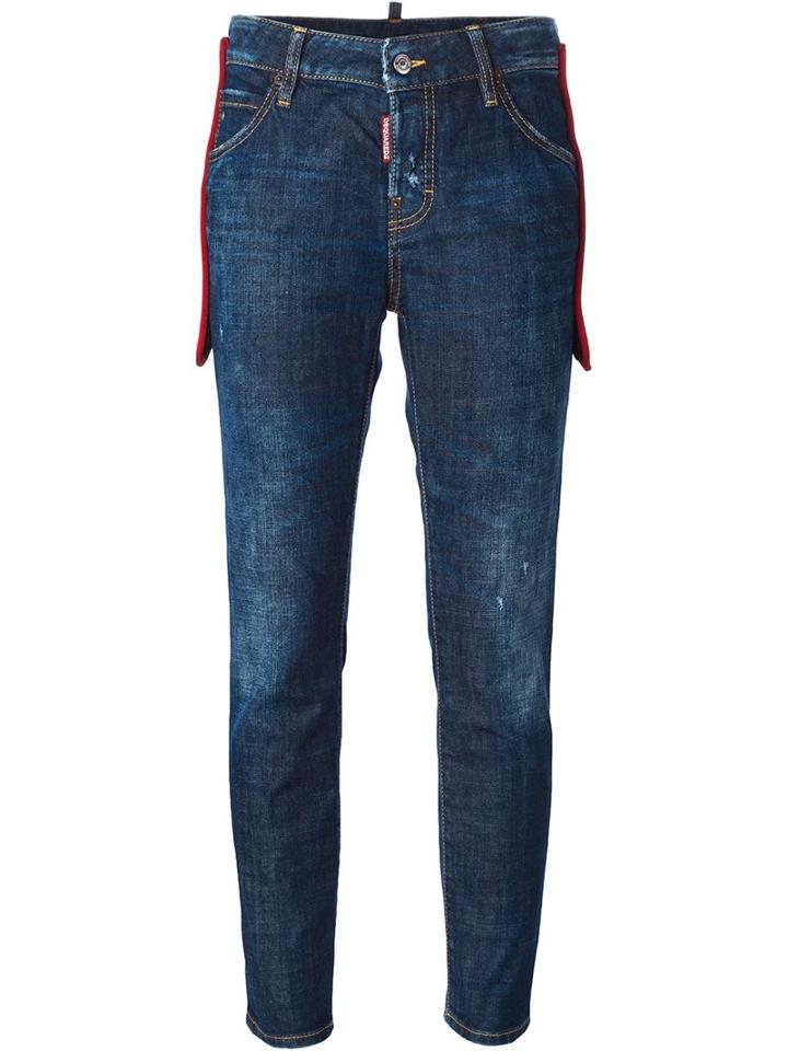 Dsquared2 Cropped Skinny Jeans, Women's, Size: 38, Blue, Cotton/spandex/elastane/polyester/silk