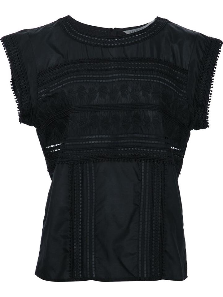 Veronica Beard Embroidered Top, Women's, Size: 4, Black, Cotton/silk