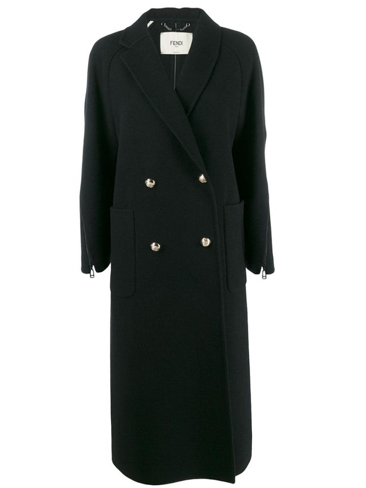 Fendi Zip Details Long Coat - Black
