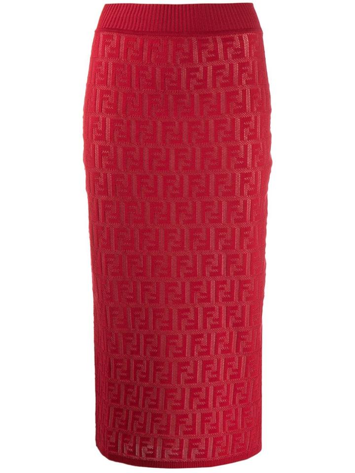 Fendi Ff Embroidered Midi Skirt