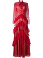 Zuhair Murad Ruffled Lace Effect Dress, Women's, Size: 40, Red, Silk/polyamide/polyester