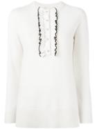 Tory Burch Ruffled Detail Jumper, Women's, Size: Xs, White, Cashmere