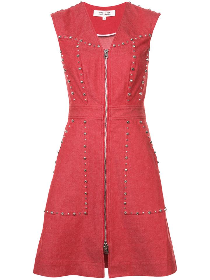 Dvf Diane Von Furstenberg Studded Zip Front Dress - Red