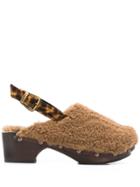 Avec Modération Shearling Slingback Mules - Brown