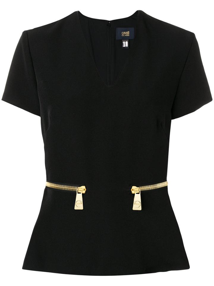 Cavalli Class V-neck Zipped Waist Blouse - Black