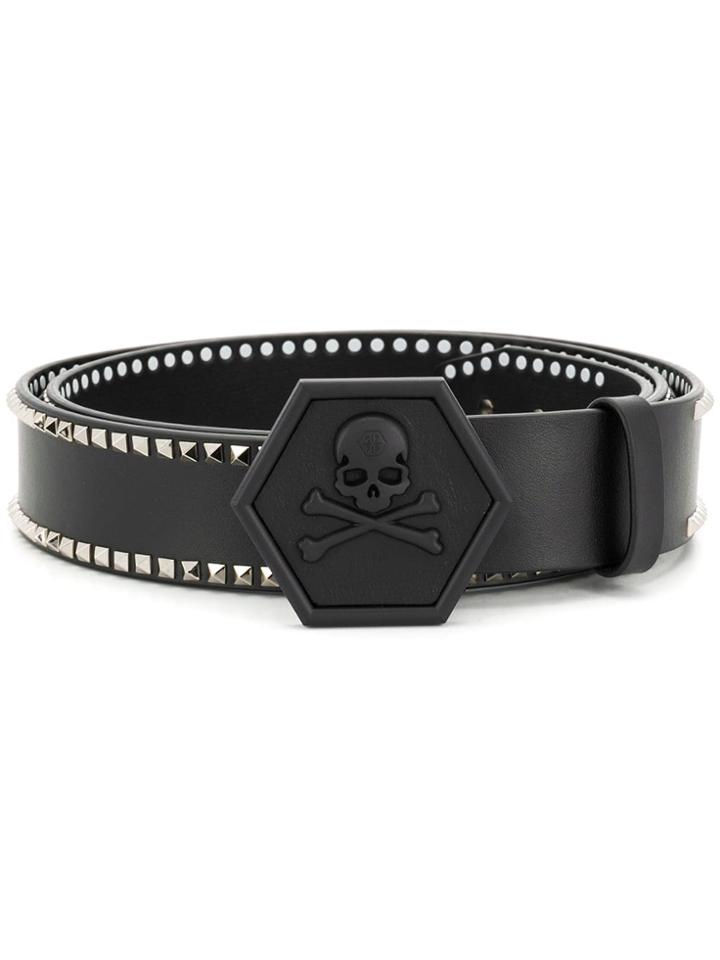 Philipp Plein Logo Plaque Studded Belt - Black