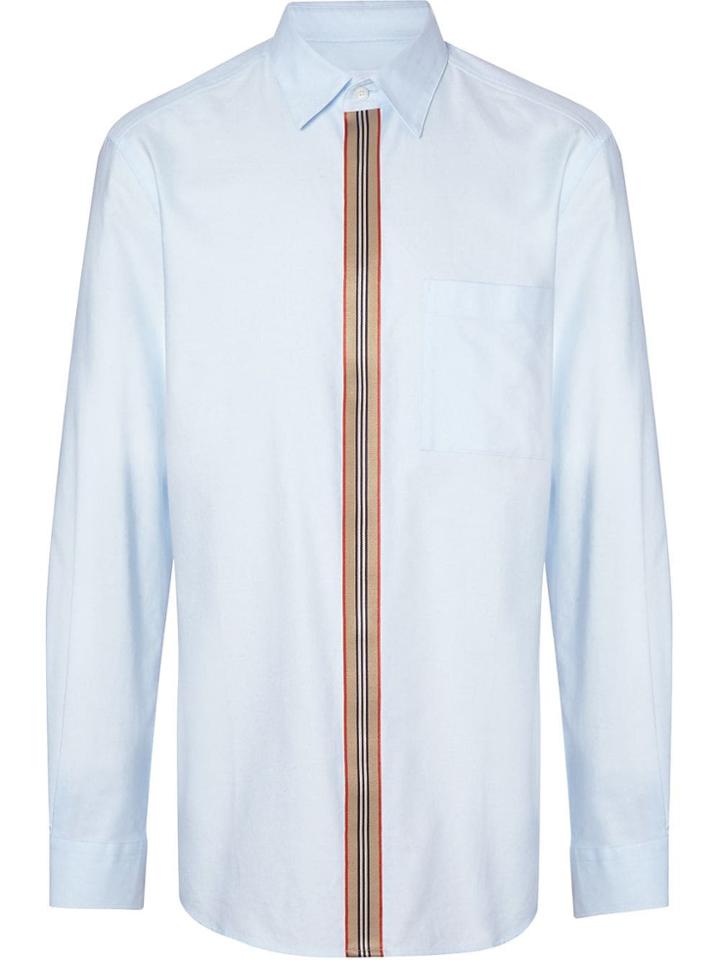 Burberry Icon Stripe Detail Stretch Cotton Poplin Shirt - Blue