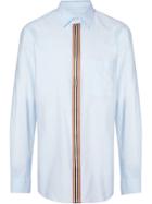 Burberry Icon Stripe Detail Stretch Cotton Poplin Shirt - Blue