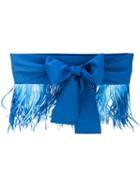 Sara Roka - Feather Trim Bow Belt - Women - Cotton/viscose/feather - M, Blue, Cotton/viscose/feather