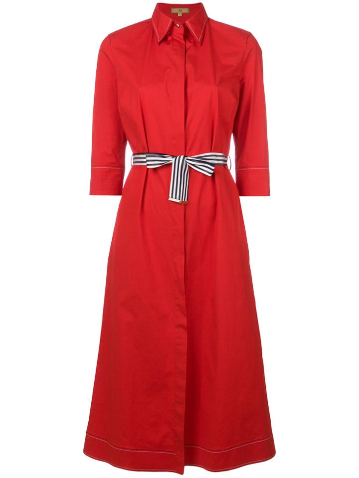 Fay Tie Waist Shirt Dress - Red