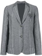 Brunello Cucinelli Stoned Pin Striped Blazer, Women's, Size: 40, Grey, Virgin Wool/linen/flax/cupro/silk