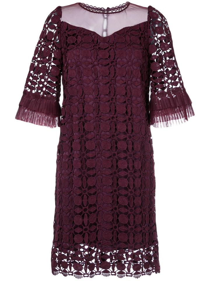 Aula Lace Detail Ruffled Sleeve Dress - Red