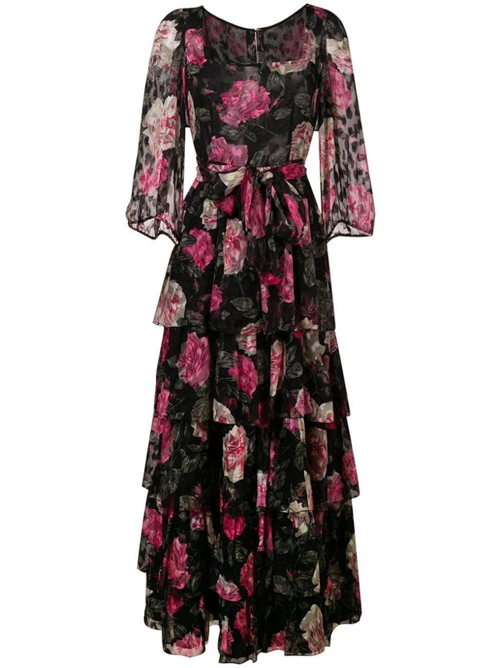 William Vintage 1980 Roses Print Dress - Black