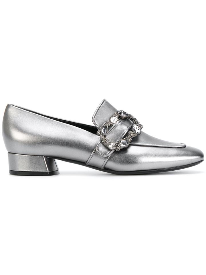 Casadei Crystal Buckle Loafers - Grey