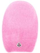 Moncler Logo Plaque Beanie Hat - Pink