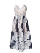 Self-portrait - Lace-embroidered Flared Dress - Women - Polyester - 8, Blue, Polyester