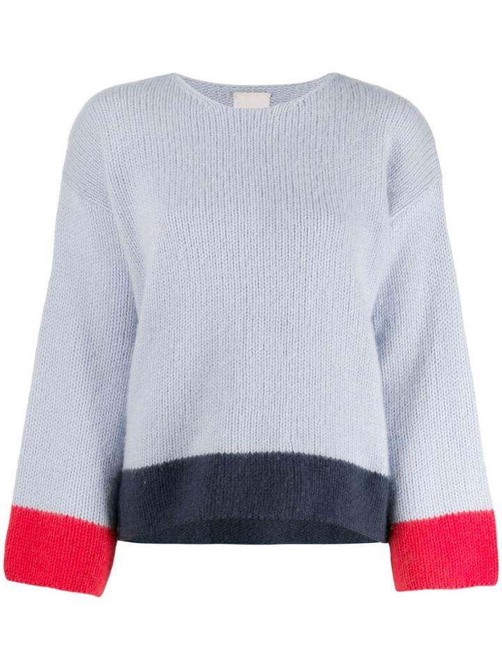 Fine Edge Striped Hem Knitted Jumper - Blue