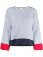 Fine Edge Striped Hem Knitted Jumper - Blue