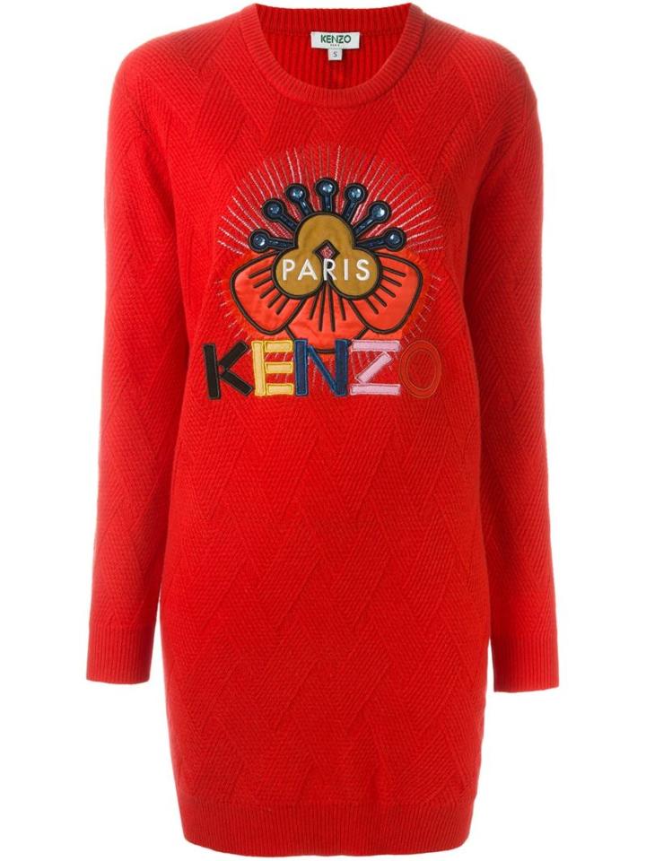 Kenzo 'tanami Flower' Sweater Dress, Women's, Size: Medium, Red, Wool