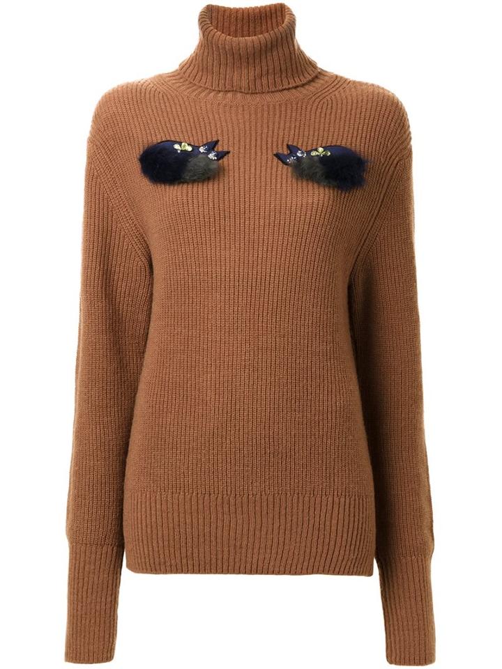 Muveil Roll Neck Embellished Sweater, Women's, Size: 38, Brown, Rabbit Fur/acrylic/wool/alpaca