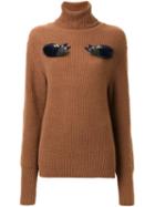 Muveil Roll Neck Embellished Sweater, Women's, Size: 38, Brown, Rabbit Fur/acrylic/wool/alpaca