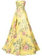 Marchesa Strapless Floral-print Gown - Yellow & Orange