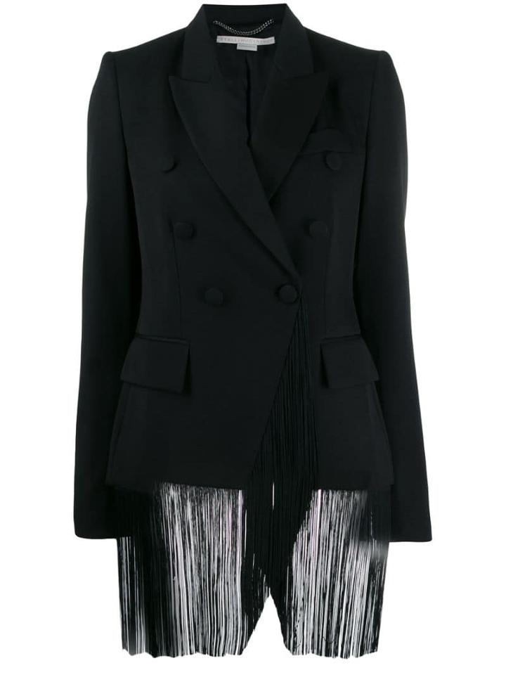 Stella Mccartney Fringed Apliqué Double-breasted Vlazer - Black