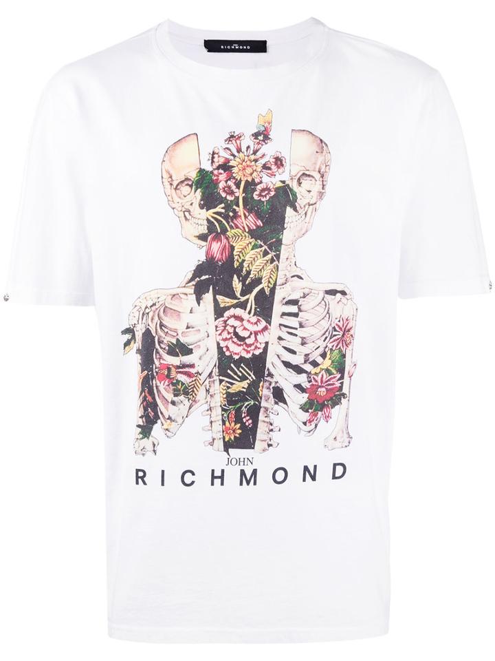 John Richmond - Skull And Flower Print T-shirt - Men - Cotton - L, White, Cotton