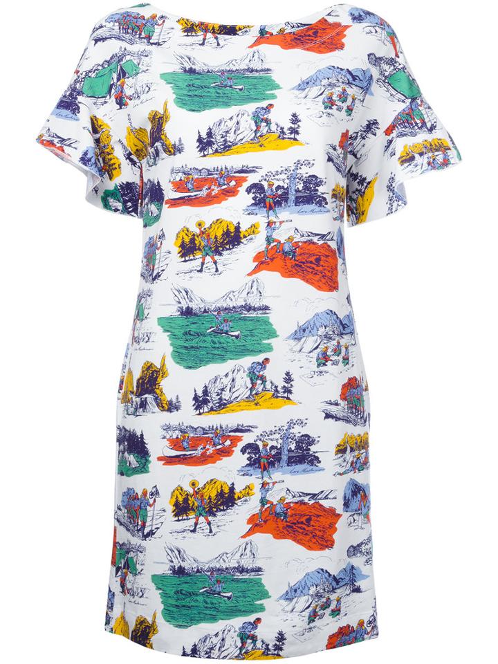 Love Moschino Camping Print T-shirt Dress, Women's, Size: 46, White, Cotton/spandex/elastane