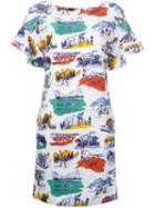 Love Moschino Camping Print T-shirt Dress, Women's, Size: 46, White, Cotton/spandex/elastane