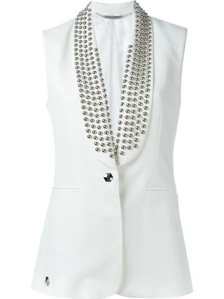 Philipp Plein Studded Collar Waistcoat, Women's, Size: S, White, Polyester/spandex/elastane/viscose