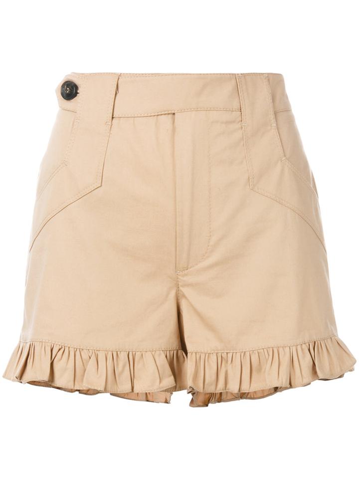 Ganni Frilled Shorts, Women's, Size: 34, Nude/neutrals, Cotton