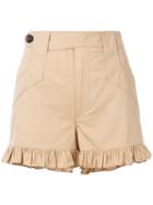 Ganni Frilled Shorts, Women's, Size: 34, Nude/neutrals, Cotton