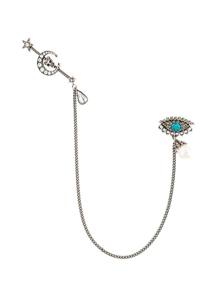 Alexander Mcqueen Swarovski Crystal And Pearl Brooch, Metallic