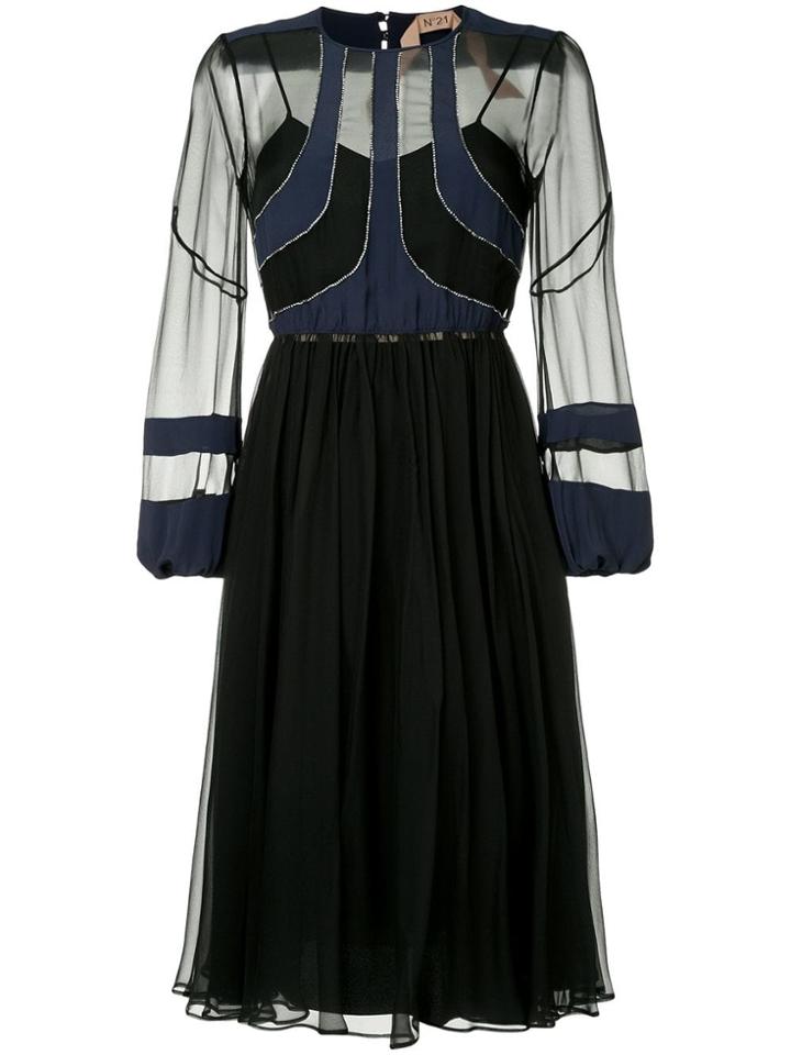 Nº21 Sheer Panel Midi Dress - Black
