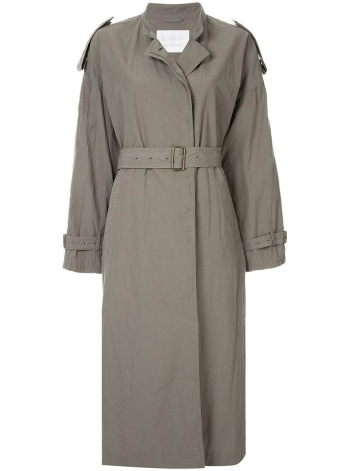 Blueflag + Kiminori Morishita Belted Trench Coat - Green