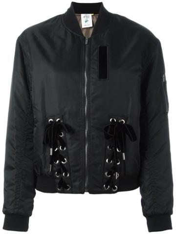 Steve J & Yoni P Tie-up Detailing Bomber Jacket, Women's, Size: Medium, Black, Acrylic/nylon/polyester/wool