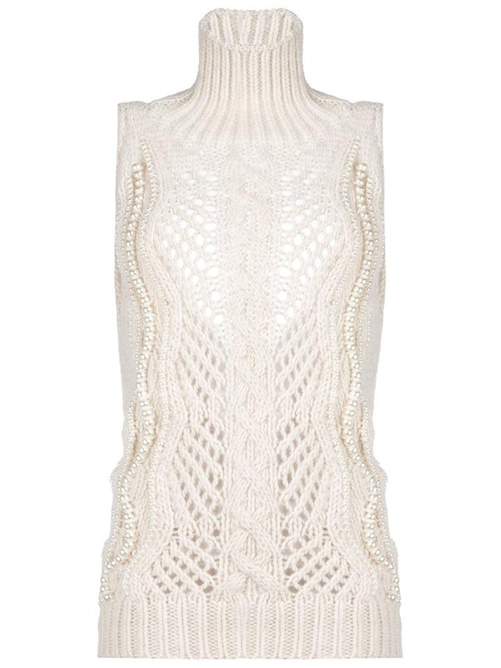 Ermanno Scervino High Neck Sleeveless Blouse, Women's, Size: 40, Nude/neutrals, Acrylic/wool/alpaca