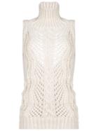 Ermanno Scervino High Neck Sleeveless Blouse, Women's, Size: 40, Nude/neutrals, Acrylic/wool/alpaca