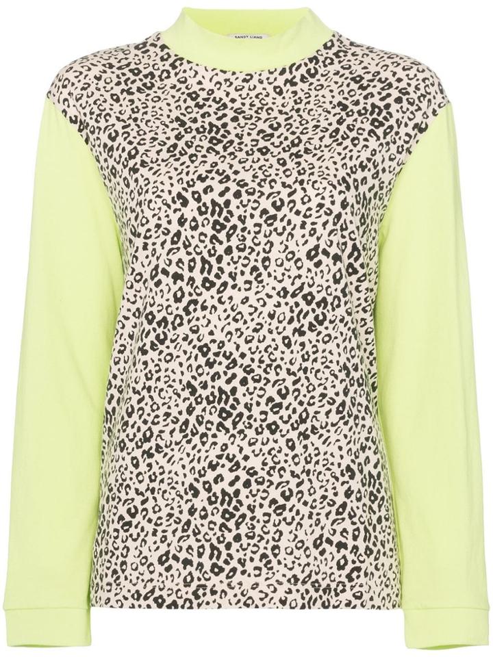 Sandy Liang Lewis Leopard And Neon Cotton Sweatshirt - Brown