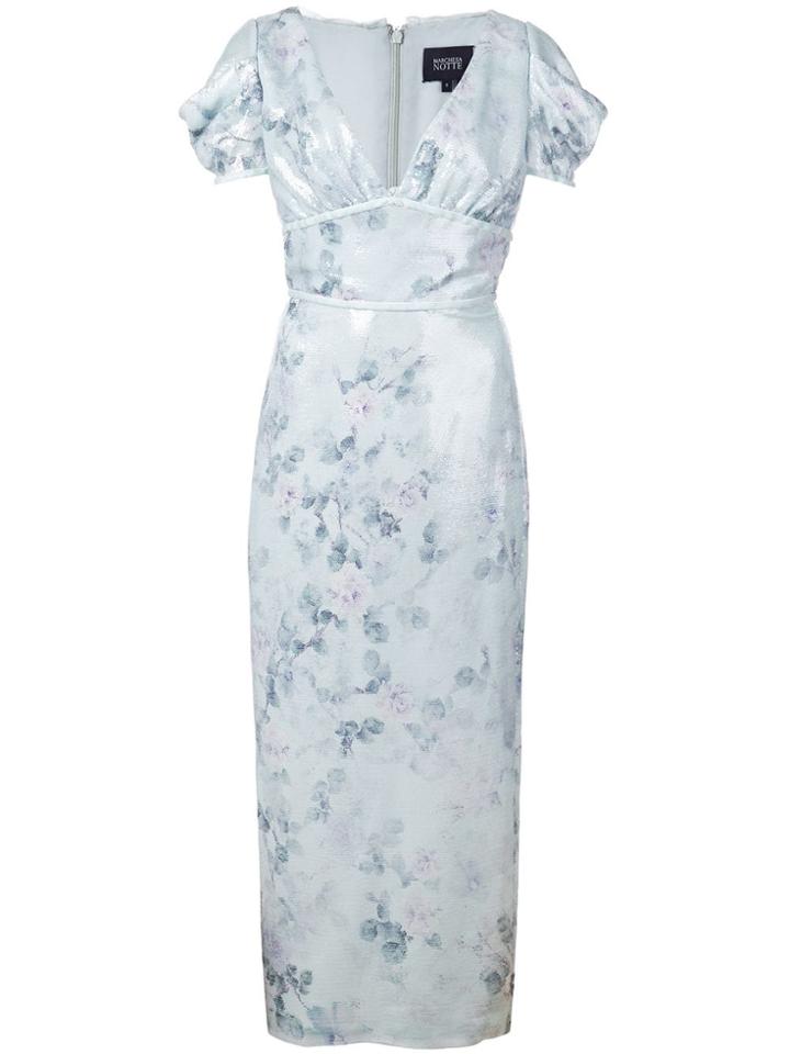 Marchesa Notte Floral Fitted Dress - Blue