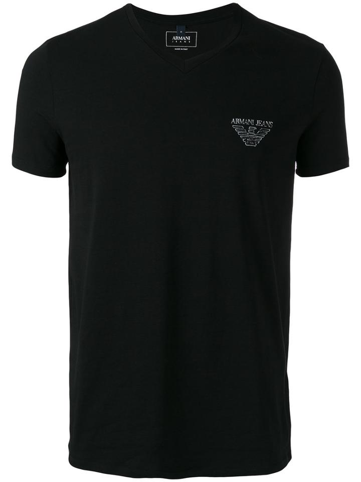 Armani Jeans - Short Sleeve Logo T-shirt - Men - Cotton/spandex/elastane - S, Black, Cotton/spandex/elastane