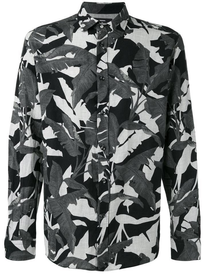 Diesel Floral Print Shirt, Men's, Size: Large, Black, Cotton