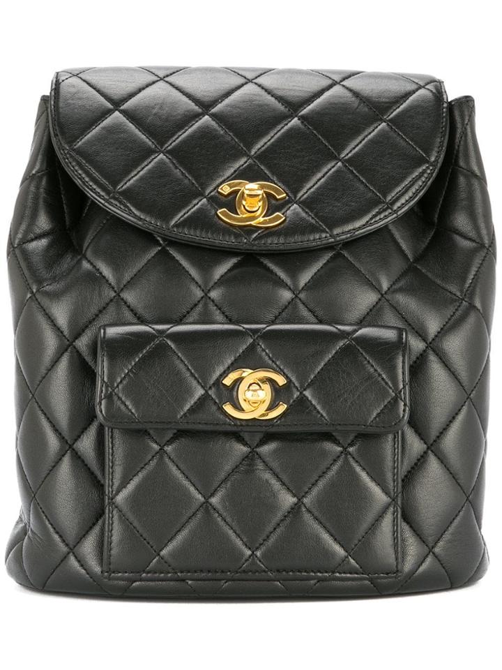 Chanel Vintage Cc Chain Backpack Bag - Black