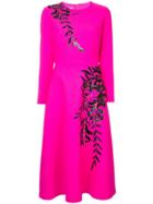 Oscar De La Renta Leaf Patterned Dress - Pink & Purple